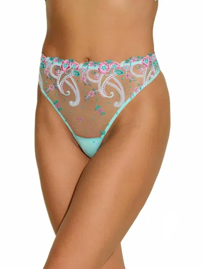 Cosabella Sanika Mid-rise Sheer Thong Panties In Addy Green In Multi