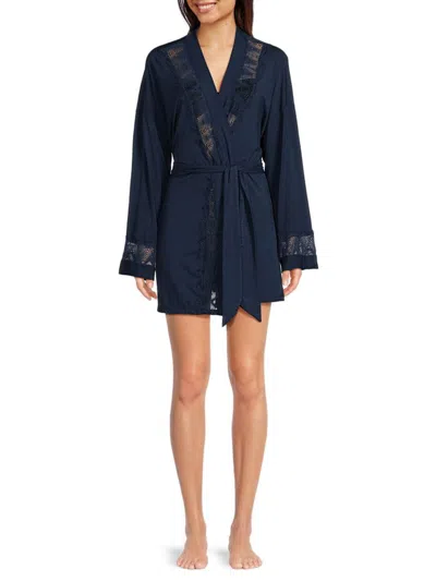 Cosabella Women's Allure Lace Trim Robe In Navy