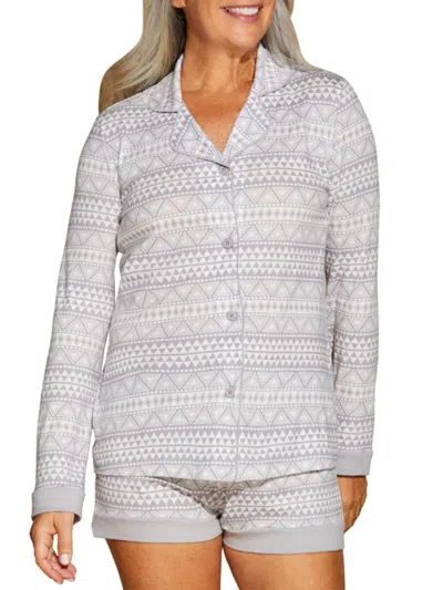 Cosabella Women's Bella 2-piece Leopard-print Pajama Set In Geo Dove Grey