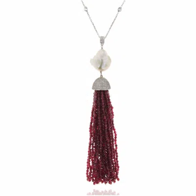 Cosanuova Women's Red Jade Baroque Tassel Necklace