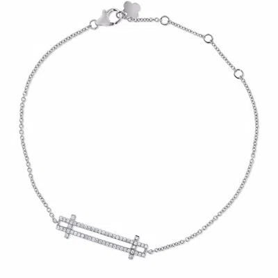 Cosanuova Women's Silver Double Bar Diamond Bracelet 18k White Gold In Gray