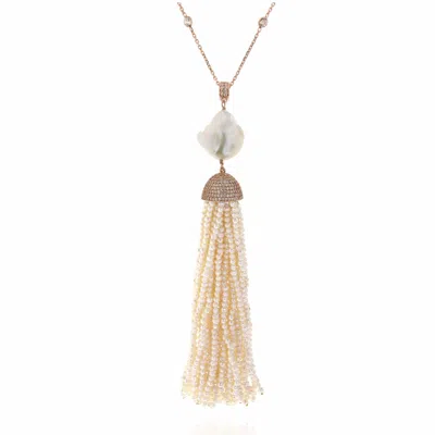 Cosanuova Women's White Pearl Baroque Tassel Necklace In Rose Gold In Neutral