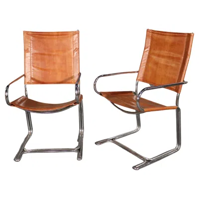 Pre-owned Cosco Chrome Cantilever Sling Chairs In Brown