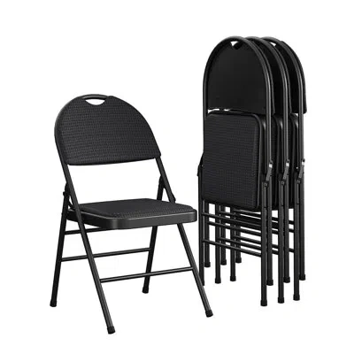 Cosco Commercial Xl Comfort Fabric Padded Metal Folding Chair, Triple Braced In Black