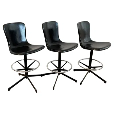 Pre-owned Cosco Mid-century Modern Fiberglass Counter Stools By  In Black
