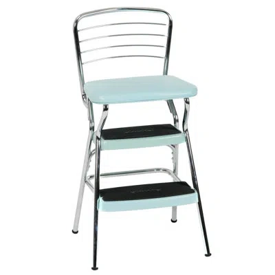 Cosco Stylaire Steel Retro Chair + Step Stool With Flip-up Vinyl Seat In Teal