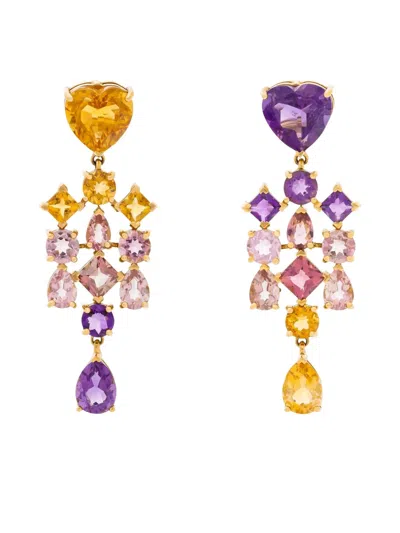 Cosima Rols 18kt Yellow Gold Amethyst Heart Earrings In Multi