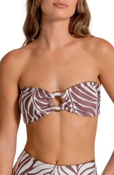 Cosita Linda Bead Trimmed Bandeau Bikini Top In Brown