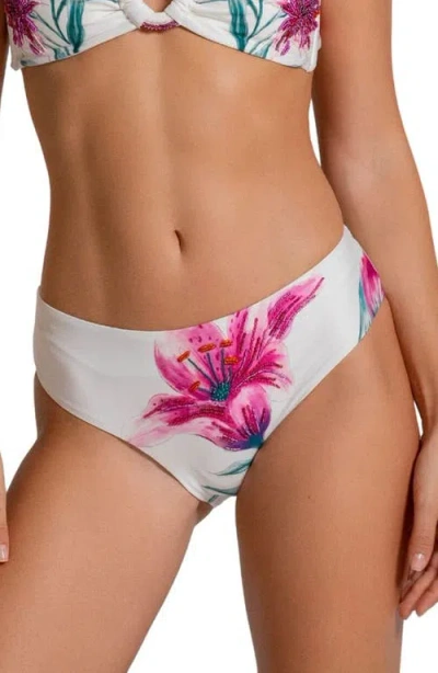 Cosita Linda Beaded Floral Hipster Bikini Bottoms In White