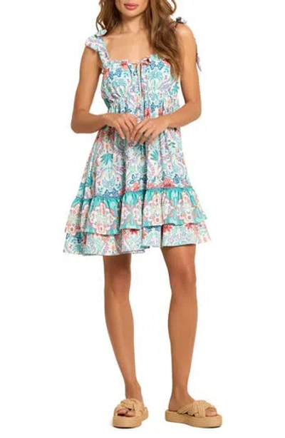 Cosita Linda Bow Strap Tie Front Cover-up Mini Sundress In Multi