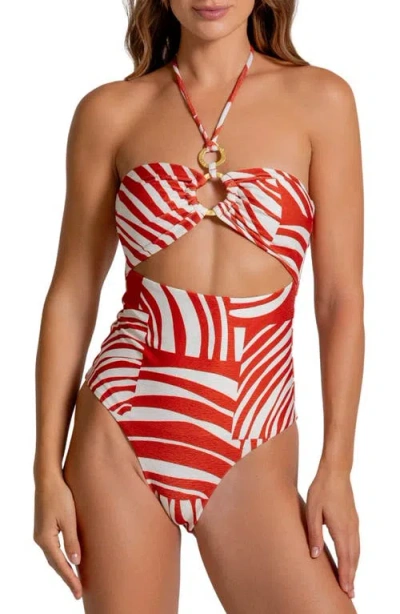 Cosita Linda Cutout Moderate Fit Halter One-piece Swimsuit In Chutney