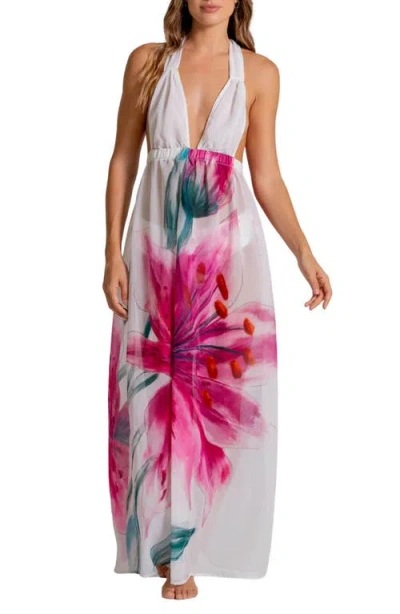 Cosita Linda Floral Print Halter Maxi Dress In Multi