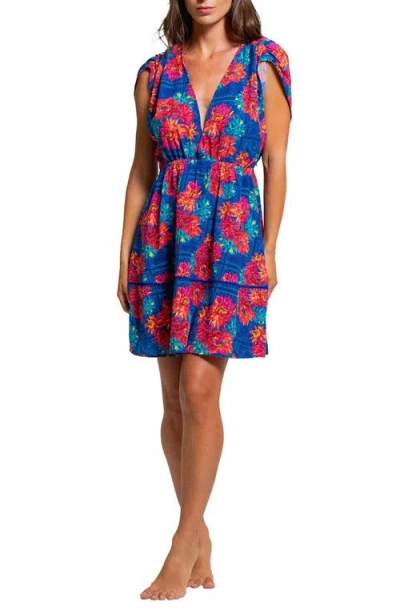Cosita Linda Floral Ruched Sleeve Cover-up Sundress In Multi