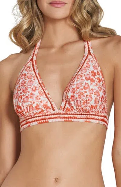 Cosita Linda Floral Triangle Bikini Top In Brown