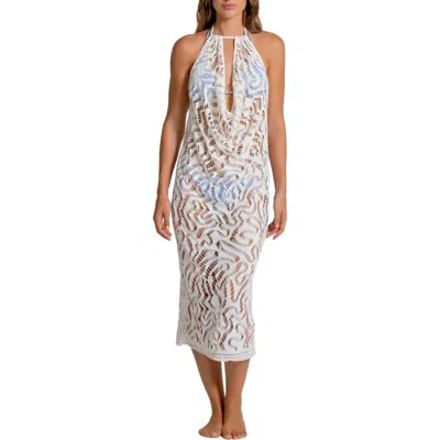 Cosita Linda Halter Open Stitch Cover-up Minidress In Brown