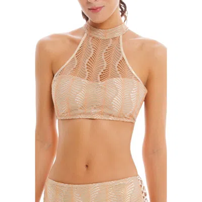 Cosita Linda High Neck Bikini Top In Brown
