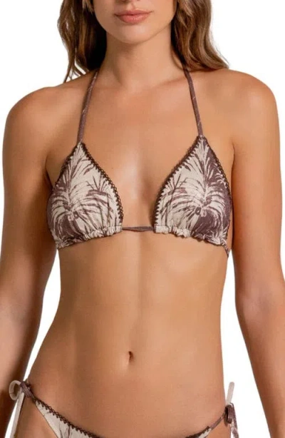 Cosita Linda Metallic Blanket Stitch Embroidered Triangle Bikini Top In Brown