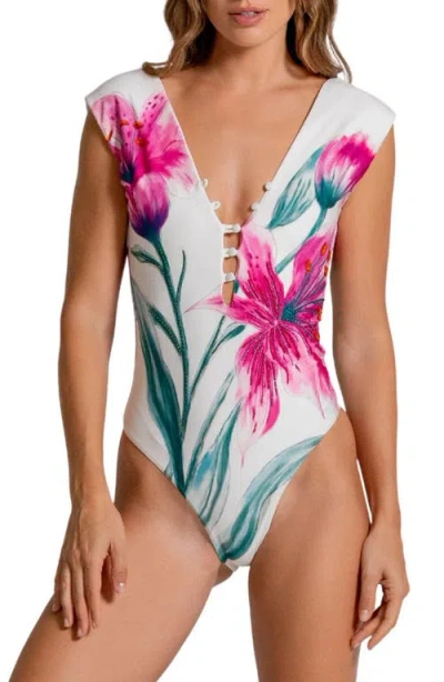 Cosita Linda Plunge Latin Fit One-piece Swimsuit In White