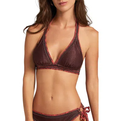 Cosita Linda Reversible Banded Halter Bikini Top In Brown