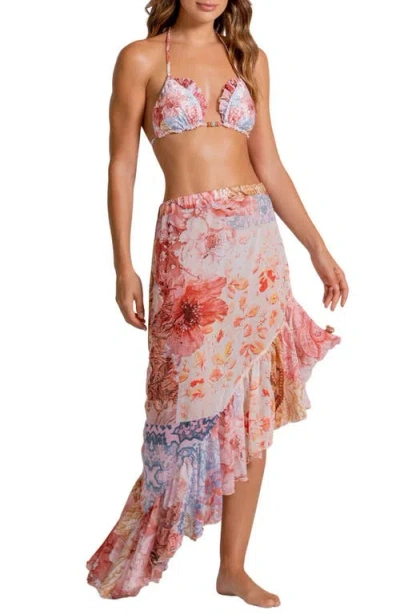 Cosita Linda Ruffle Print Cover-up Midi Skirt In Multi