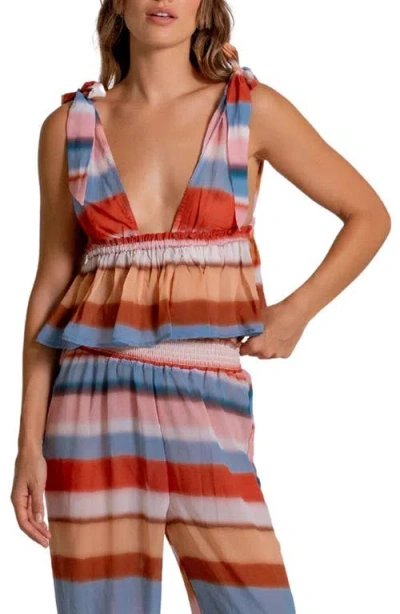 Cosita Linda Ruffle Semisheer Crop Peplum Cover-up Top In Multi
