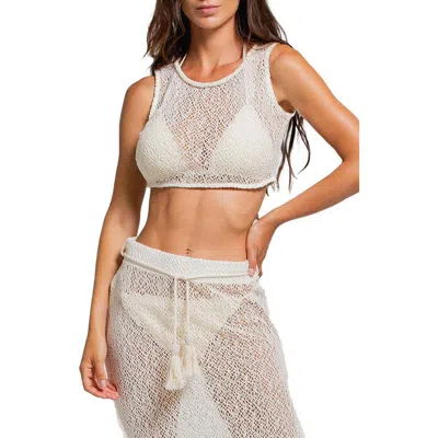 Cosita Linda Sheer Crop Cotton Blend Crochet Cover-up Top In White