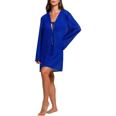 Cosita Linda Tie Neck Cover-up Tunic Dress In Blue