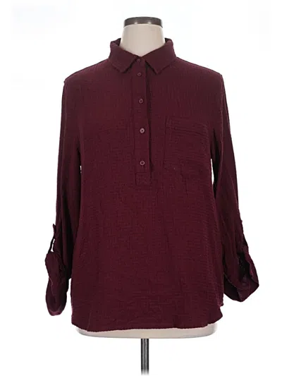 Pre-owned Cosmic Blue Love Long Sleeve Blouse In Burgundy