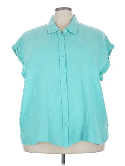Pre-owned Cosmic Blue Love Short Sleeve Blouse In Teal