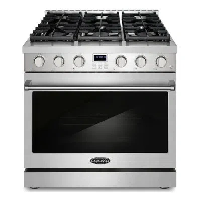 Cosmo 36 In. Lumin Collection 6.1 Cu. Ft. Gas Range With 6 Sealed Burners And Convection Oven In Stainless In Stainless Steel