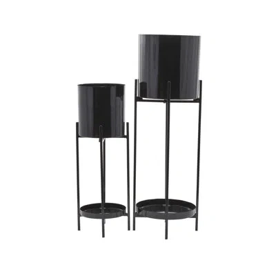 Cosmoliving By Cosmopolitan 2-piece Iron Pot Planter Set In Black