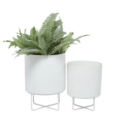 Cosmoliving By Cosmopolitan 2-piece Modern Iron Pot Planter Set In White