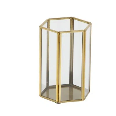 Cosmoliving By Cosmopolitan 3 Piece Glass And Metal Tabletop Hurricane Holder Candle Lantern Set In Gold
