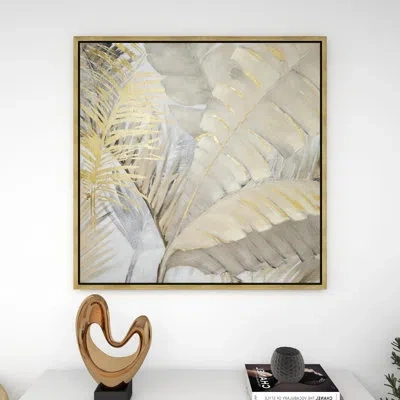 Cosmoliving By Cosmopolitan Brown Canvas Palm Leaf Framed Wall Art With Gold Frame 40" X 2" X 40"