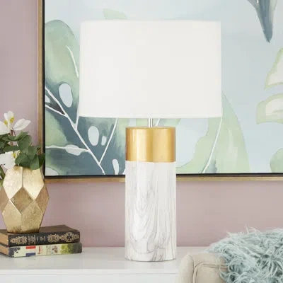 Cosmoliving By Cosmopolitan Ceramic 24" Table Lamp In White,gold