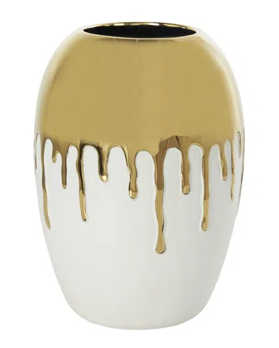 Cosmoliving By Cosmopolitan Ceramic Vase With Abstract Melting Drips In White