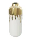 Cosmoliving By Cosmopolitan Ceramic Vase With Abstract Melting Drips In White