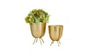 Cosmoliving By Cosmopolitan Contemporary Planters With Stand, Set Of 2 In Gold-tone