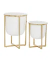 Cosmoliving By Cosmopolitan Contemporary Planters With Stand, Set Of 2 In White Medium