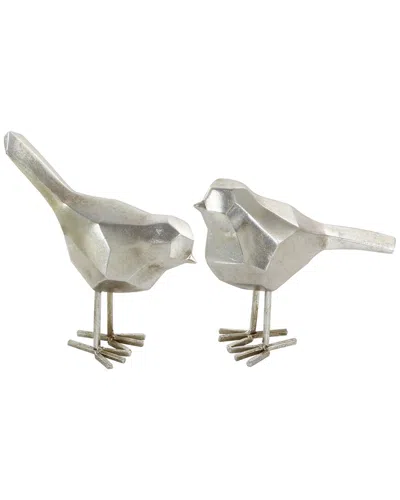 Cosmoliving By Cosmopolitan Set Of 2 Bird Gray Polystone Sculpture In Silver