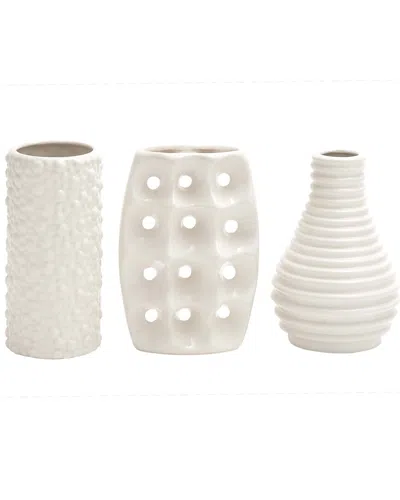 Cosmoliving By Cosmopolitan Set Of 3 Ceramic Vase With Varying Patterns In Neutral