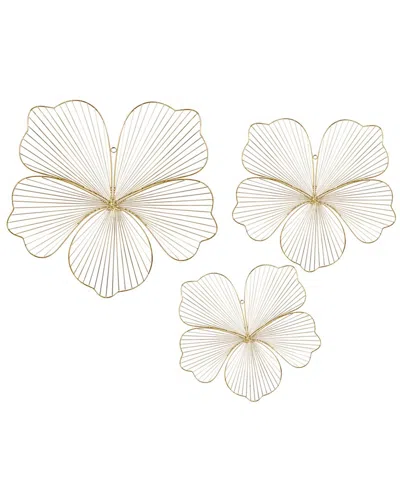 Cosmoliving By Cosmopolitan Set Of 3 Floral Metal Wall Decor In Gold