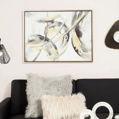 Cosmoliving By Cosmopolitan Gold Canvas Abstract Framed Wall Art With Gold Frame In Gray;gold