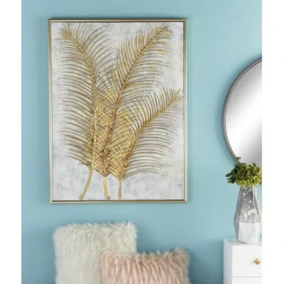 Cosmoliving By Cosmopolitan Gold Canvas Leaf Framed Wall Art With Silver Frame