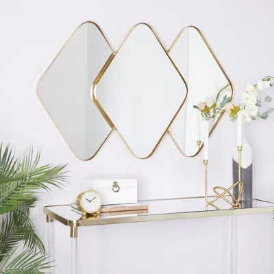 Cosmoliving By Cosmopolitan Gold Metal Overlapping Diamond Room Wall Mirror With Gold Frame