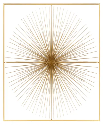 Cosmoliving By Cosmopolitan Gold Metal Starburst Large 3d Wall Decor With Square Frame, 36" X 3" X 36"
