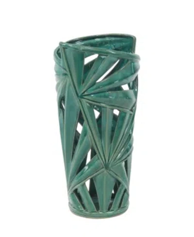 Cosmoliving By Cosmopolitan Green Stoneware Vase, 16 X 7 X 8