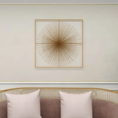 Cosmoliving By Cosmopolitan Metal Handmade Large 3d Starburst Gold Wall Decor With Square Frame