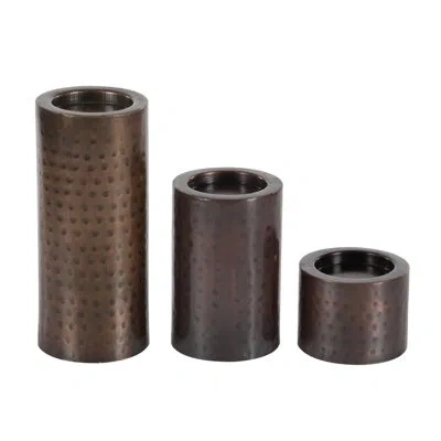 Cosmoliving By Cosmopolitan Metal Handmade Pillar Decorative Candle Holder Set In Bronze