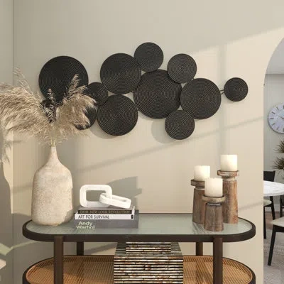 Cosmoliving By Cosmopolitan Metal Layered Disk Plate Home Wall Decor With Textured Circles In Black
